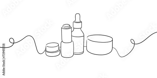 Skin care cosmetics set, a tube of face and body cream in line art style on a white background. Wrapping paper cosmetic background