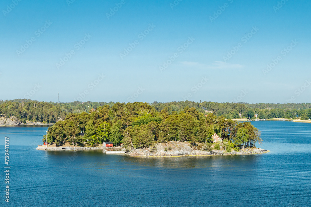 View to Stockholm archipelago in Baltic sea. Summer morning.