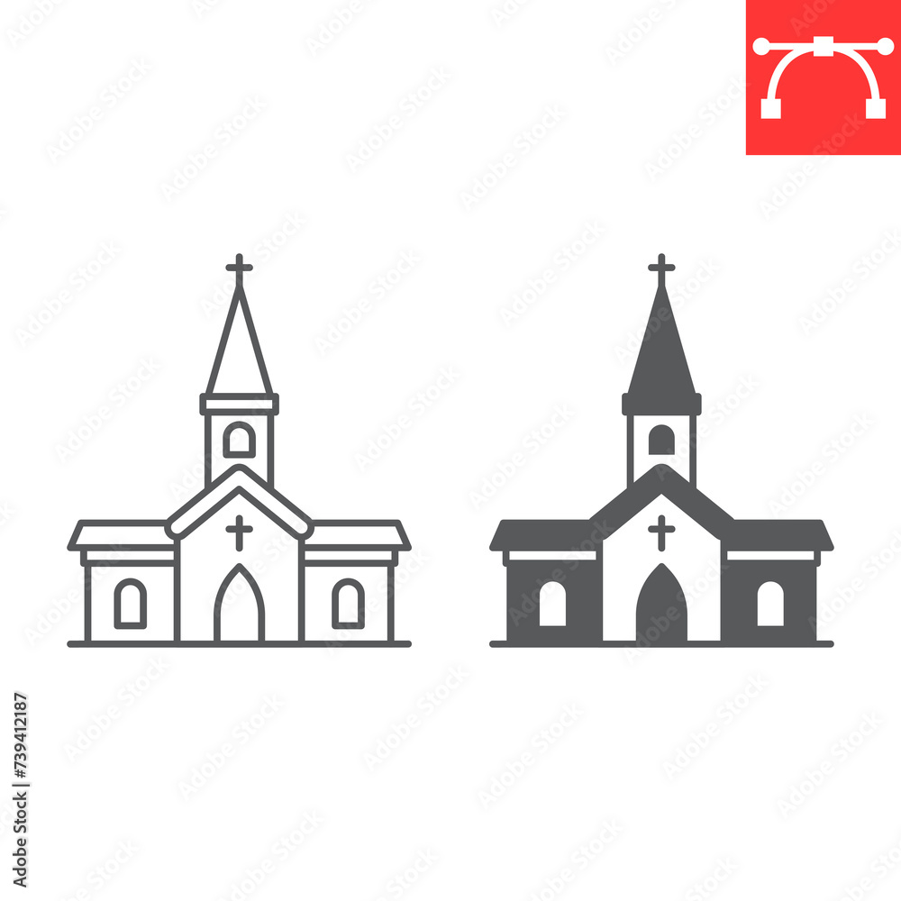 Church line and glyph icon, Easter and building, chapel vector icon, vector graphics, editable stroke outline sign, eps 10.