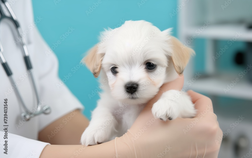 young doctor veterinarian examining a puppy young doctor veterinarian examining a puppy
