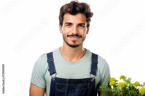 Generative AI technology picture of farmer person picking fresh harvest Earth day holiday nature protection