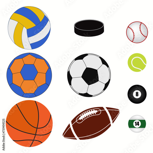 Sports ball color icon set. Vector all sports ball illustration