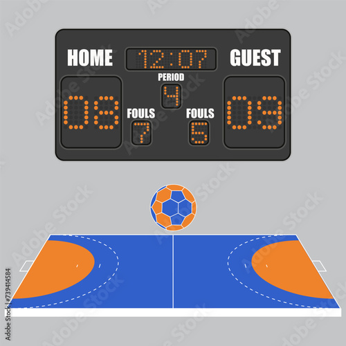 Handball field with scoreboard. Vector