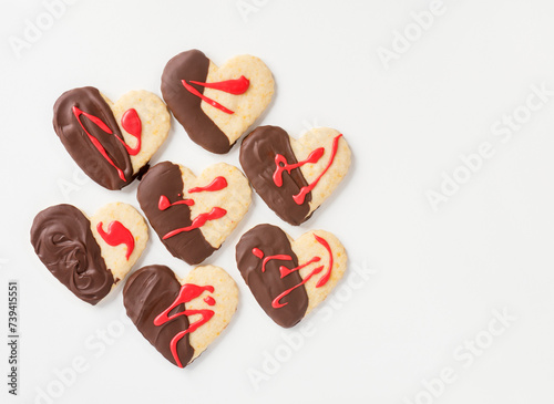 Chocolate-dipped Heart Cookies with Red Designs