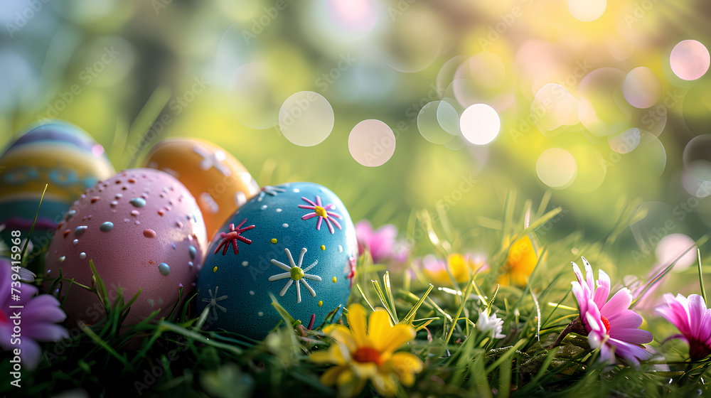 Happy Easter holiday background, easter egg, bunny, tulip, Easter border frame banner decoration