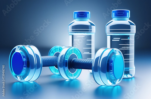 sports equipment dumbbells and a bottle of water
