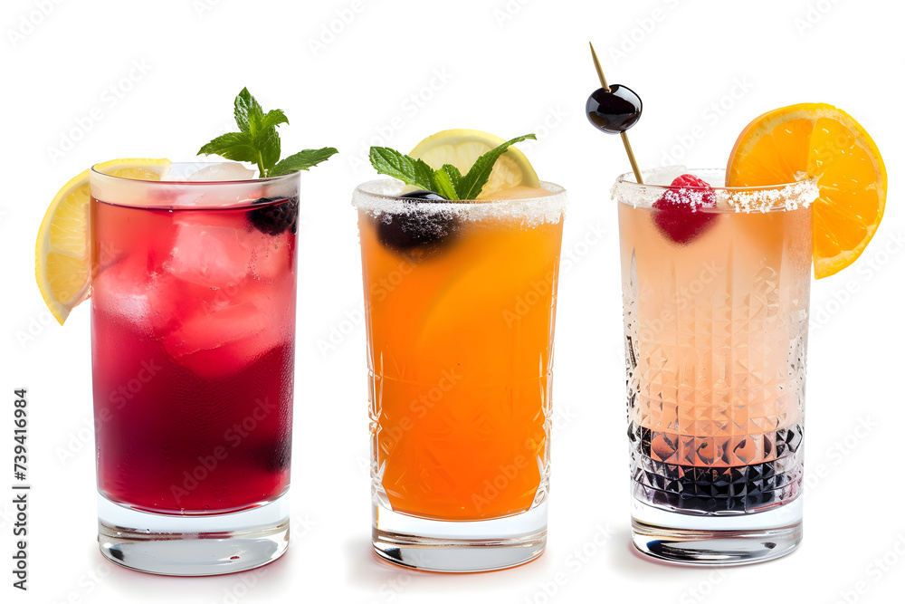copy space. isolated. white background. cocktails on a bar counter. beverage, non-alcoholic, alcoholic. Colorful cocktails. Slice of lemon or lime. Fruit juice. Cocktail. Straw copy space. isolated. white background. cocktails on a bar counter. beverage, non-alcoholic, alcoholic. Colorful cocktails. Slice of lemon or lime. Fruit juice. Cocktail. Straw