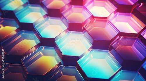 Hexagon pattern connection abstract futuristic neon blue light background  backdrop