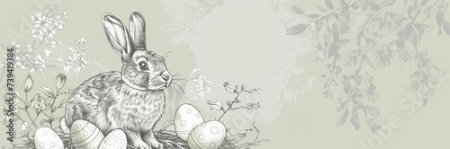 Vintage-Inspired Easter Rabbit with Decorative Eggs Background