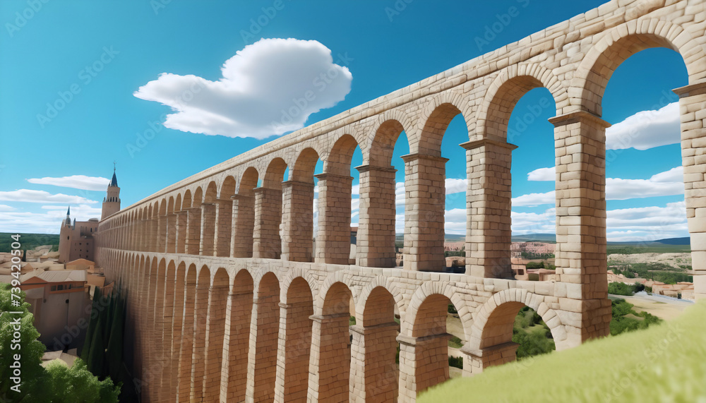 Beautiful Aqueduct of Segovia, Castilla y Leon, Spain. Generative AI