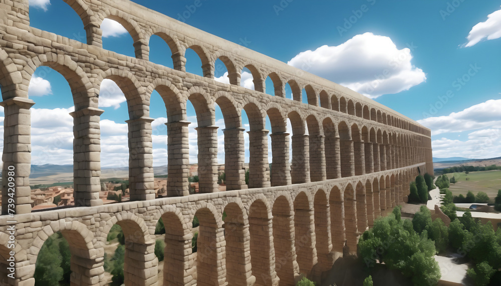 Beautiful view of Roman aqueduct of Segovia, Castillay Leon, Spain. Generative AI Beautiful view of Roman aqueduct of Segovia, Castillay Leon, Spain. Generative AI