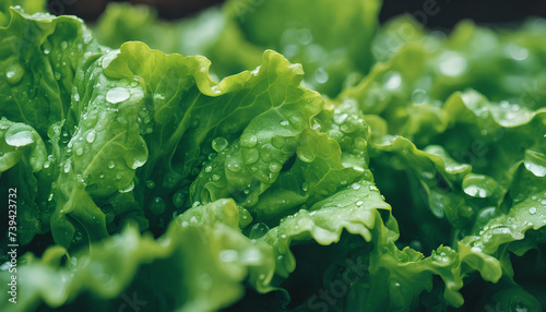 Vibrant Leafy Greens: Close-Up Shot of Fresh Lettuce Leaves with Dew Drops - Perfect for Healthy Vegan Salads and Agriculture Presentations - Green Leaf with Drops