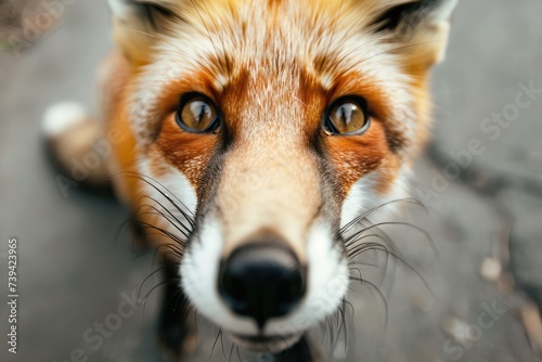 Fox Close up Portrait, Fun Animal Looking into Camera, Fox Nose, Wide Angle Lens