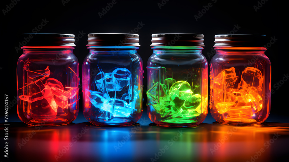 3d illustration of glass jar with magic light inside on black background 3d illustration of glass jar with magic light inside on black background