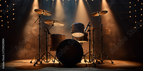 Concert vibes Drum set showcased on stage under dynamic spotlights For Social Media Post Size.