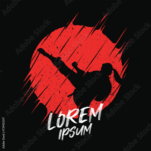 Martial arts silhouette logo design with grunge brush strokes