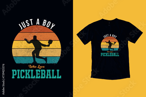 Just A Boy Who Loves Pickleball Boys Pickleball Vintage Retro T-Shirt Design
