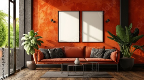 modern orange  living room