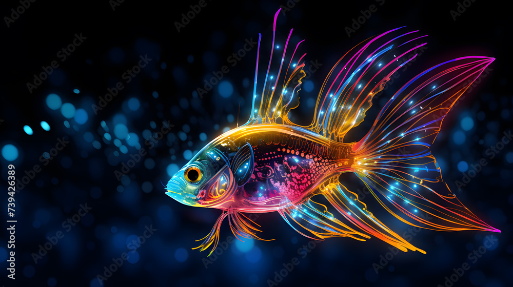 Colorful fish on a dark background. 3d render illustration. Colorful fish on a dark background. 3d render illustration.