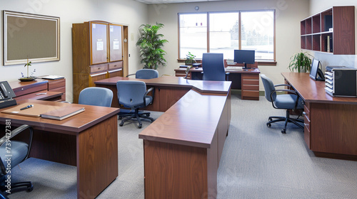 A spotless office space, with desks organized, floors polished, and windows gleaming, creating an inviting and professional environment for employees and visitors alike.