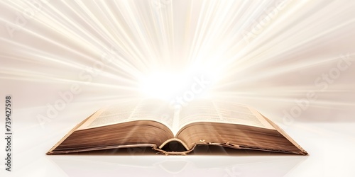 open book with rays emanating from center of book in delicate beige pastel colors, concept of educational resources,development and learning new things,copy space