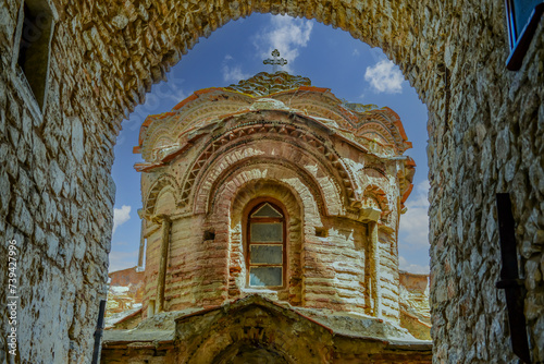 Chios, Greece, Pyrgi Village, An Old Church, The church of Agioi Apostoloi dates from the 15th century..​ photo