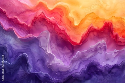Fondo abstracto textura de pintura de acuarela y olas en color naranja, rosa y morado