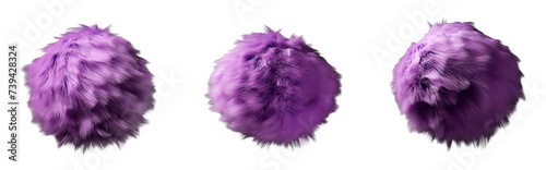 Pink fur ball isolated on a white background. A set of wool balls from different angles. Abstract hairy sphere.