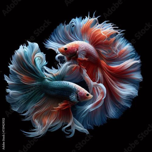 Colorful betta fish movement beautiful, Multicolor of Siamese fighting fish on black background. Generative ai