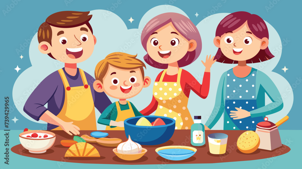 Family Cooking Together in the Kitchen Family Cooking Together in the Kitchen