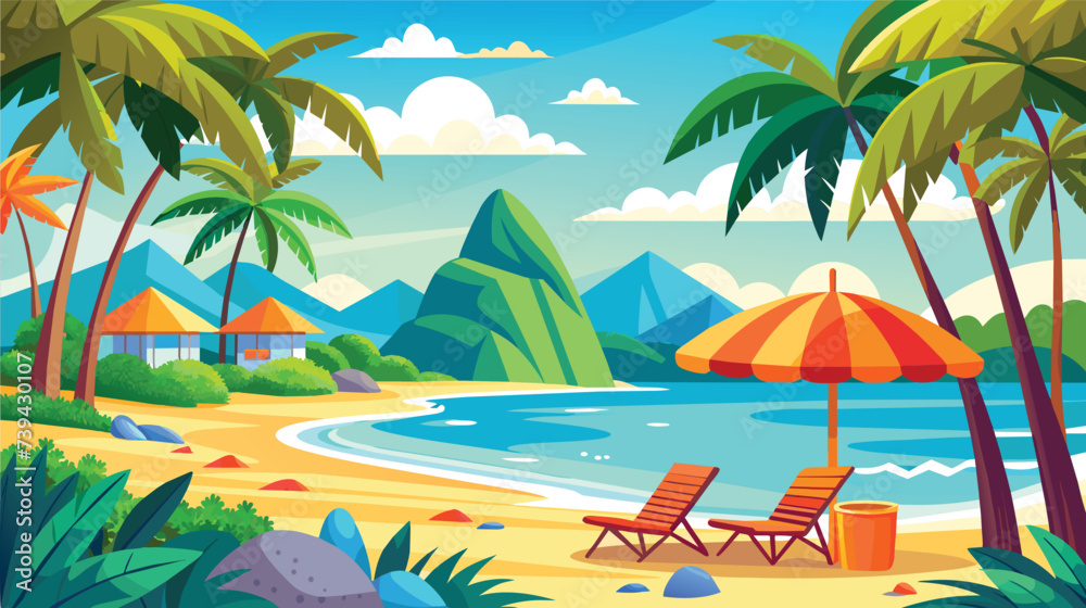 Tropical Beach Paradise Vector Illustration