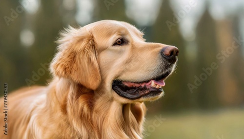 Cute Golden Retriever breed dog posing outdoor in park. Adorable pet