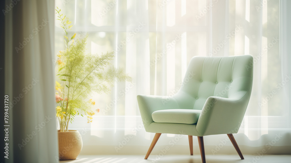 Bright and Airy Corner with Modern Mint Green Chair and Soft Sheer Curtains Bright and Airy Corner with Modern Mint Green Chair and Soft Sheer Curtains