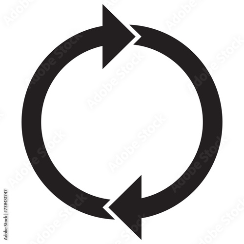 Circle arrow icons set. Round reload, restart, recycle and repeat symbol.  Two arrow in loop. Round reload sign, repeat icon. Vector illustration isolated on white background. 