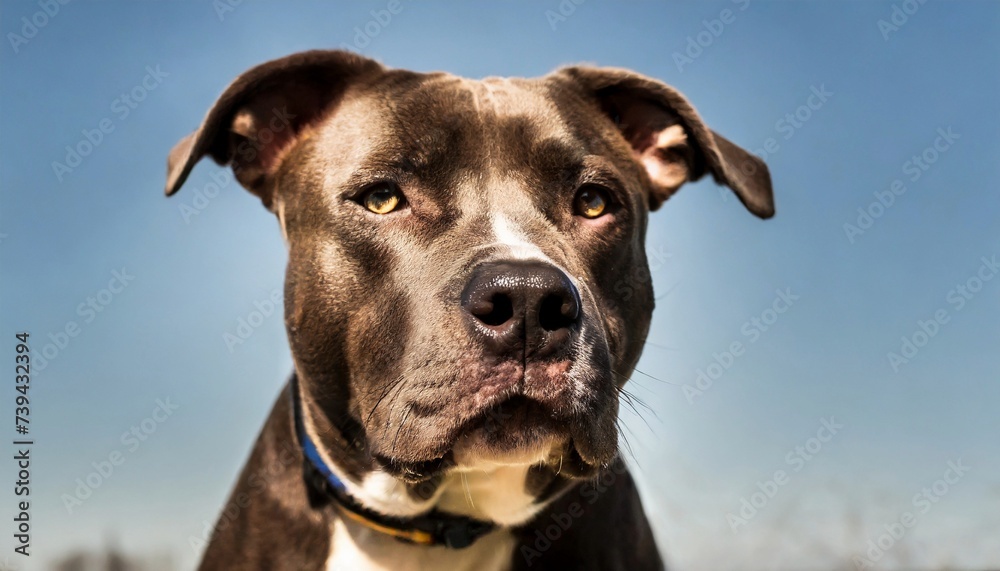 Portrait of Pitbull breed dog. Handsome pet with beautiful eyes. Canine companion.