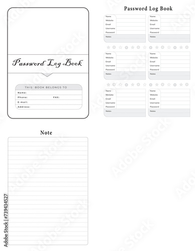 Editable Password Log Book Planner Kdp Interior printable template Design.
