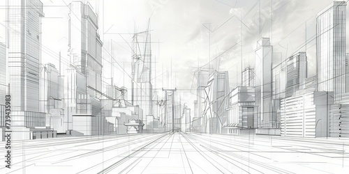 pencil sketch of a big city with skyscrapers, modern design poster, generative AI