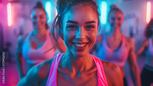 Young woman participating in an intensive workout class at the gym