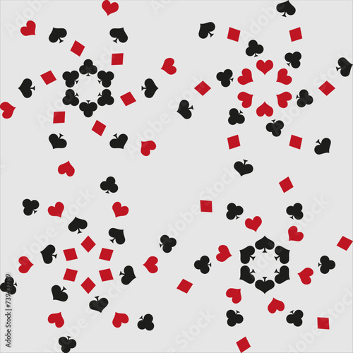 Card suit. Hearts, diamonds, spades and clubs. Playing cards. Op art. Vector illustration.