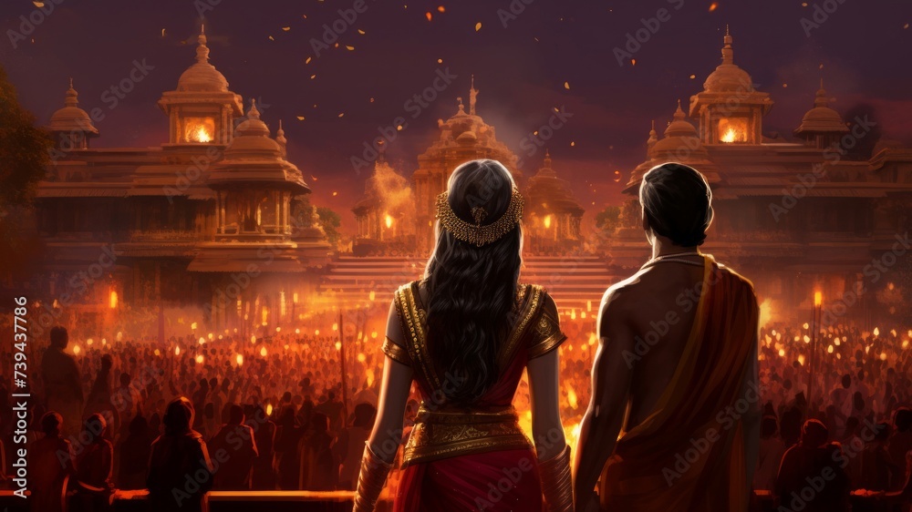 lord ram and sita in ayodhya - obrazy, fototapety, plakaty 
