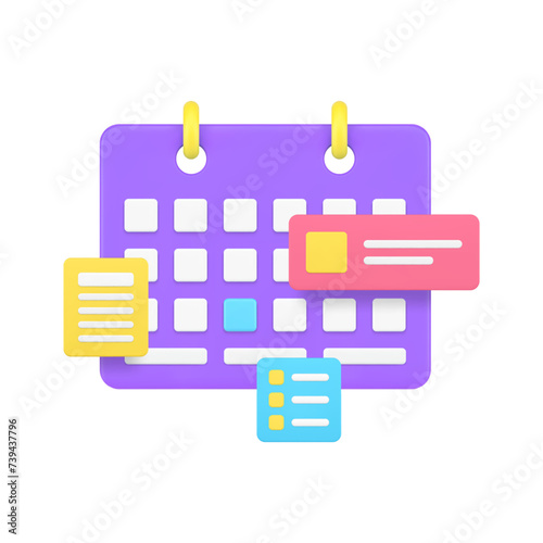 Calendar daily planner time management productivity efficient organization 3d icon realistic vector