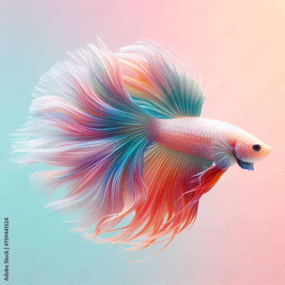 Colorful betta fish movement beautiful, Multicolor of Siamese fighting fish on Colorful background. Generative ai