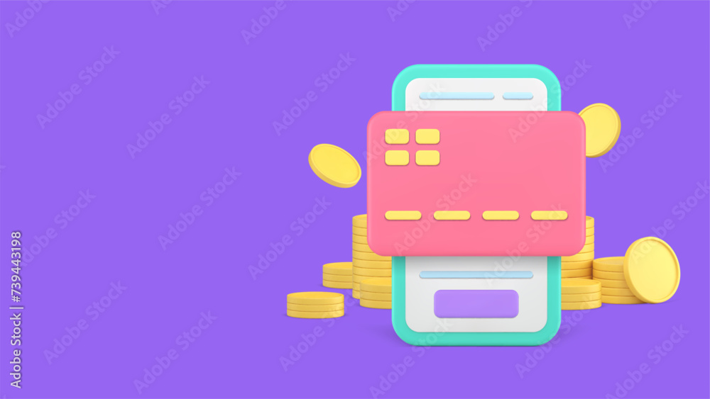 Online banking smartphone app card shopping payment banner with copy space 3d icon realistic vector Online banking smartphone app card shopping payment banner with copy space 3d icon realistic vector