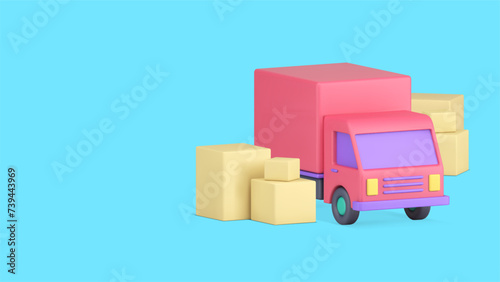 Cargo delivery van truck postal logistic transportation banner copy space 3d icon realistic vector