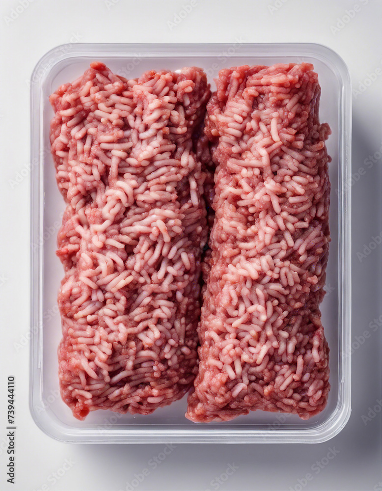 raw minced meat in plastic packaging, isolated white background, copy space for text
raw minced meat in plastic packaging, isolated white background, copy space for text