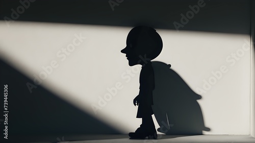 A charming character with a cast shadow, conveying a somber and reflective mood. photo
