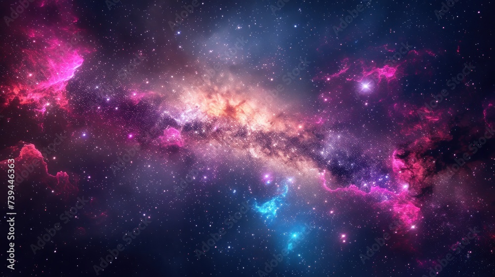 Galaxy background with stars and colorful nebula clouds, showcasing a celestial view of the cosmos beyond the Milky Way.