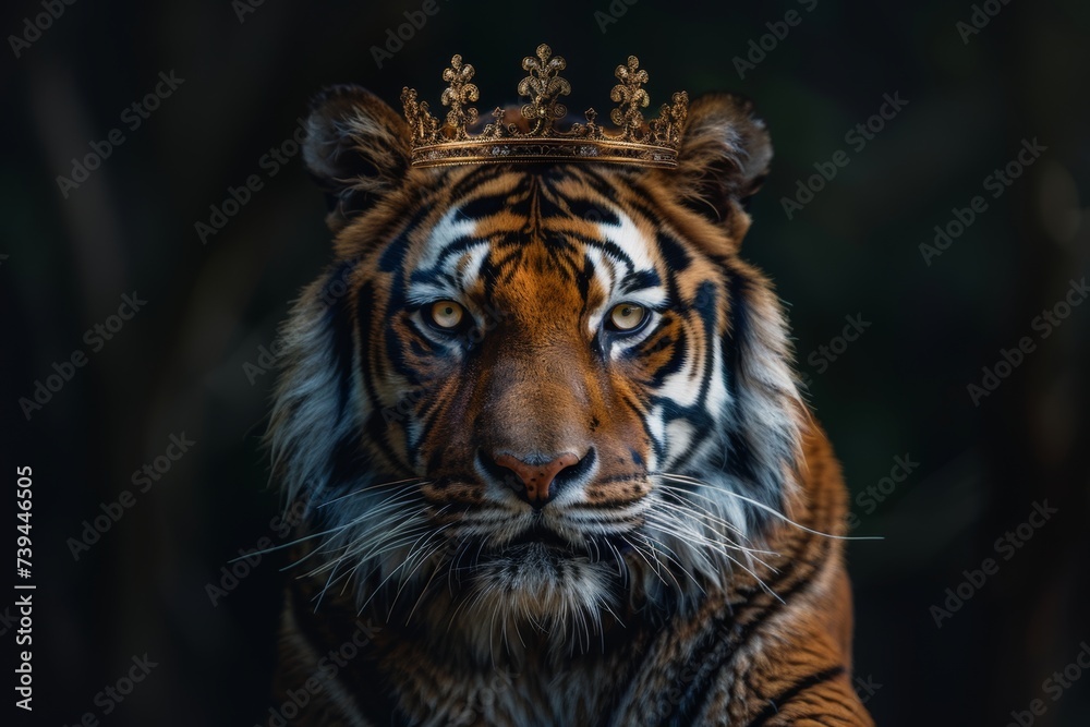 Fototapeta premium Tiger head with a crown