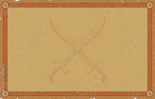 Large Parchment with Viking Frame and Crossed Scimitars