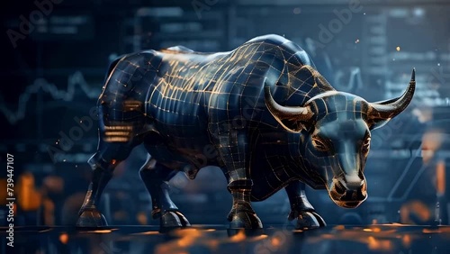 a bull on stock trading market background, business concept 